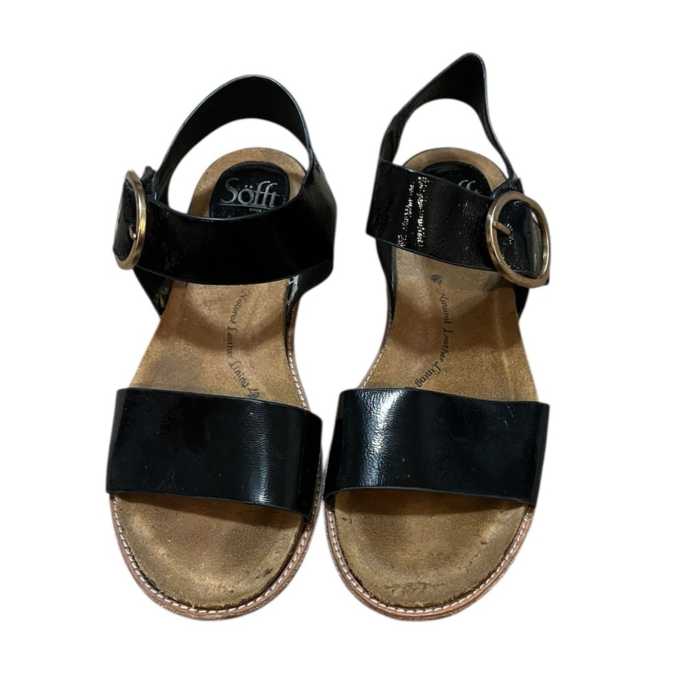 Sofft Black Patent Leather Buckle Sandals women's size 8.5